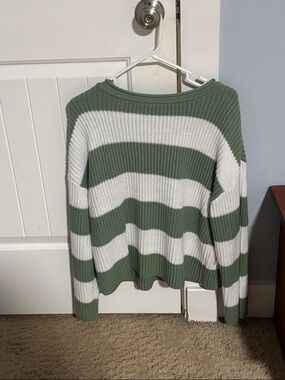 Relaxed Stripe Crewneck Sweater in Green and White - Women
